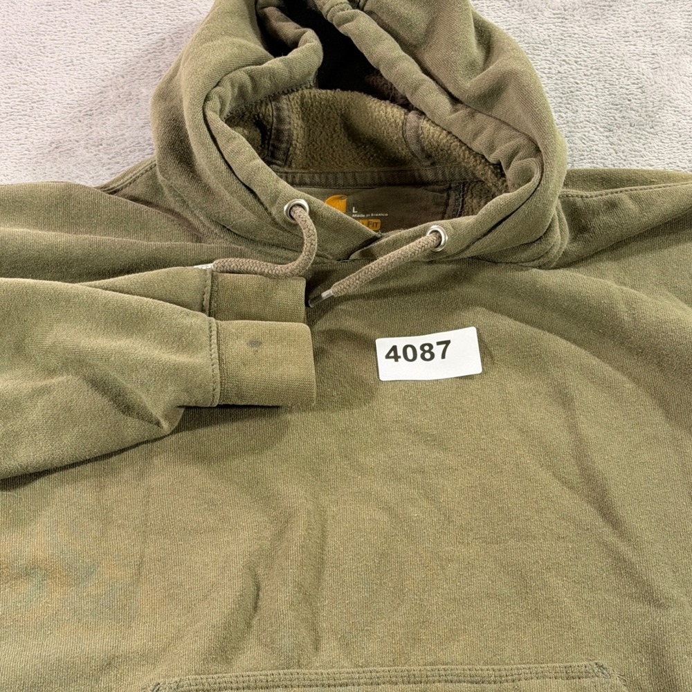 Carhartt Hoodie Mens Large Olive Green Original Fit K121 DKB Sweatshirt